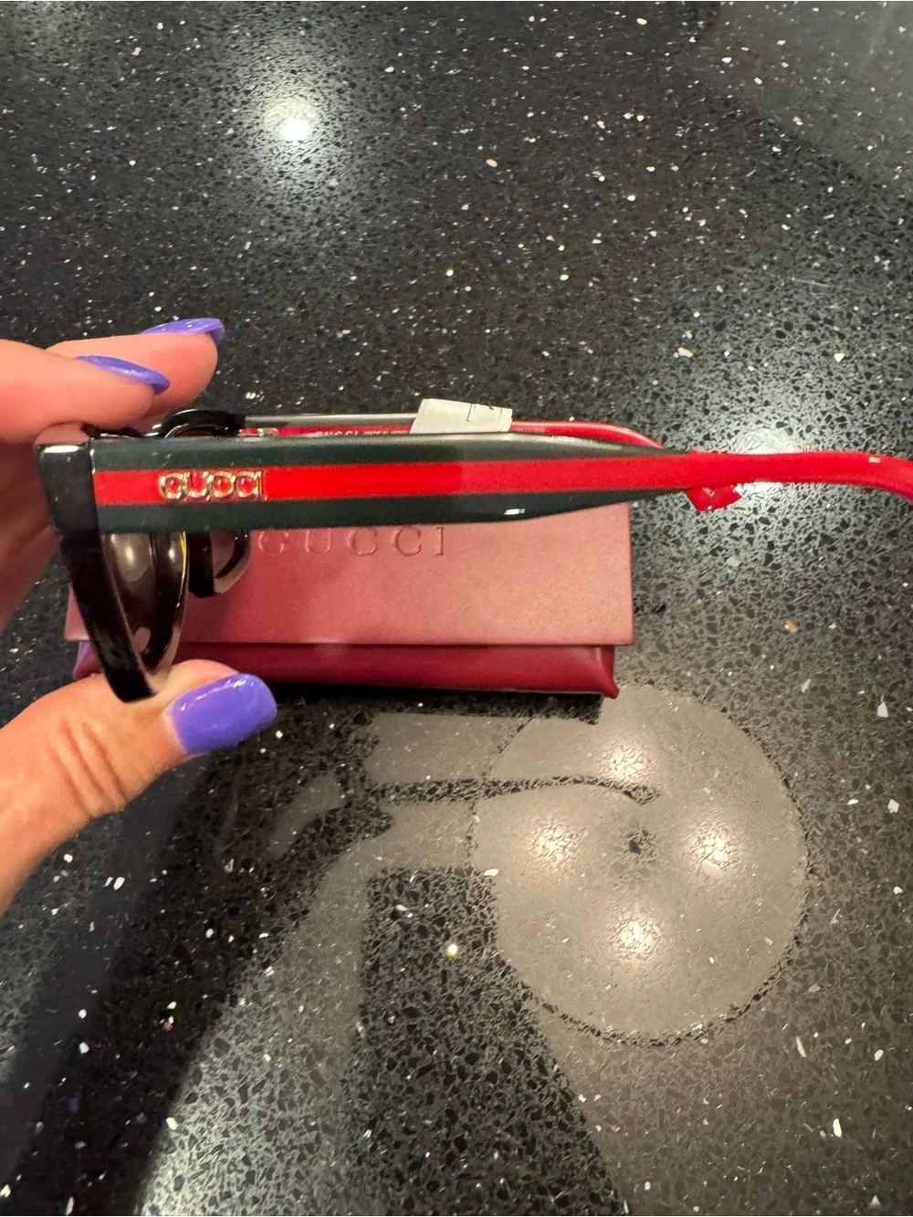 NWT - Gucci Men's Burgundy and Black Sunglasses with Burgundy Case